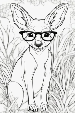 Outline art for cute coloring pages with kangaroo with glasses, full body, white background, sketch style, only use outline, clean line art, no shadows and clear and well outlined.