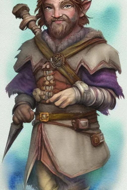 dnd, fantasy, watercolour, ilustration, halfling, ranger, infused with elemental powers of water, portrait, face