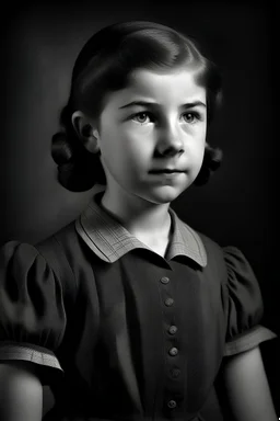 bambina orfana di 13 anni del 1940, figura intera, stile realistico-drammatico