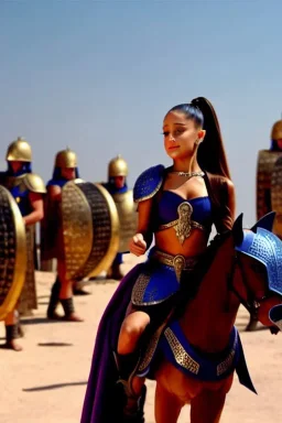 ariana grande in greek armor at the fall of the city of Troy trojan horse high quality