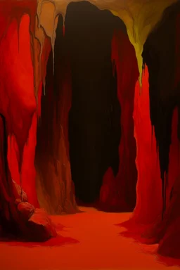 An orangish red cavern with a furnace vault painted by Clyfford Still