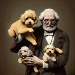 Portrait of an aristocratic old man holding a toy poodle in his arms, in Alexandre cabanel style, 8k, HD, cinematography, photorealistic, Cinematic, Color Grading, Ultra-Wide Angle, Depth of Field, hyper-detailed, beautifully color-coded, insane details, intricate details, beautifully color graded, Cinematic, Color Grading, Editorial Photography, Depth of Field, DOF, Tilt Blur, White Balance, 32k, Super-Resolution, Megapixel, ProPhoto RGB, VR, Halfrear Lighting, Backlight, Nat