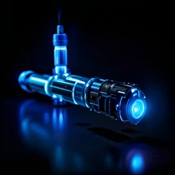 cyberpunk stim injector, blue lighting, black background