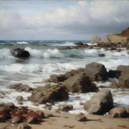 A reddish gray seashore designed in Ica stones painted by Gustave Courbet