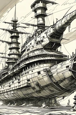 Draw a giant war ship