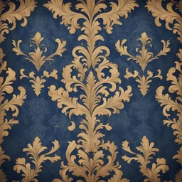 Hyper Realistic navy-blue & golden multicolor grungy rustic damask texture with vignette effect