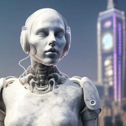 white marble statures in a Peripheral cyberpunk futuristic majortown London in the year 2037 , full body, full of details ,Night photo landscape, realistic, beautiful, hight definition, 8k, beautiful eyes, full of details, hight definition, ignore NSFW, 8k , shelled, anti-realism ,