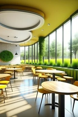 modern canteen designs with nature and round tables