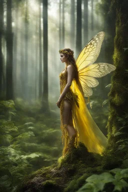 Photography Realistic Forest Beautiful Fairy,full body, full shot,forest,Photography Sony Alpha 7 50mm 1.8,medium shot, high-resolution image with fine details, citrine, ultra detailed,ultra realistic,extremely realistic,intricate,photorealistic,epic composition,masterpiece