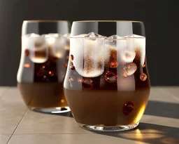 Brown cola fizzy bubbles glass filled with crushed ice