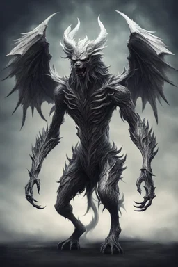 metalic frightful horror ghost beast guardian of knowlage with tail and wings