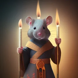 a cute litte rat wearing Hanfu, holding a large candle, BK complex detail, cinema, reality, detail, octane rendering, stoic cinematic 4k epic detailed photograph shot on kodak detailed bokeh cinematic hbo dark moody 8k, 85mm f/16 by leica