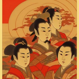 Single Samurai Japanese Ukiyo-e, red sun in the background