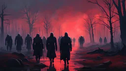 {{{Bio-engineered undead cyborg army marching}}} machine soldiers, future military, tactical wear, gas creepy landscape, techno gothic visual composition, science fiction painting, Denis Sarazhin, Alex Colville, Simon Stålenhag, Neil Blomkamp, Frank bowling, Christopher Shy, Alejandro Burdisio, RAW, gritty, high contrast, atmospheric horror art, gripping and suspenseful, vivid, neon overlay, narrative art, textured, dramatic, surreal horror, gestural, disco diffusion