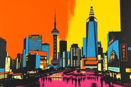 pop art shanghai in the style of warhol