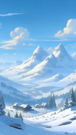verschneite Schweizer Alpenlandschaft im stile von studio gibli, anime