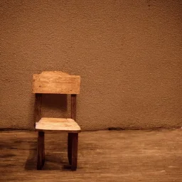 on a huge stage, under the bright spotilght, there is one single tiny empty wooden chair