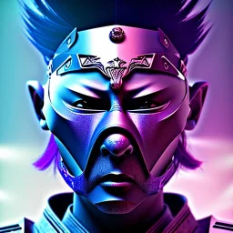 samurai purple masked villain in galaxy, teal and purple smoke, detailed, realistic, 4k