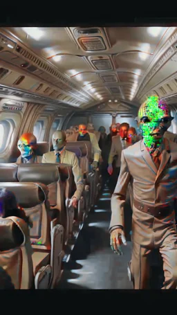 Brown and white old fashion photos from 1900 inside a commercial airplane an alien is walking in isle between the seats equipped with scared passengers cinematic , real , 8k, sifi