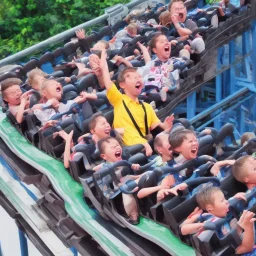 a kid screaming on a roller coaster ride