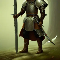 a brave adventurer, dressed in worn leather armor and carrying a trusty sword at his side, fantasy digital art