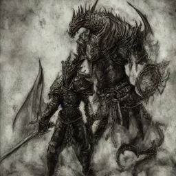 picaso style, dark souls, Darksoul, kinght killing a dragone