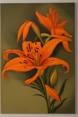 Orange Tiger Lily Flower Oil Painting in Clock 2:23