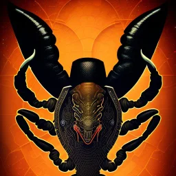 Scorpion zodiac sign, illustration, black background, by HR Gigger