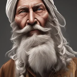 An old man with a long beard old Arabic and white Turkish turban feature ray tracing 4k realistic