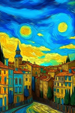 scenery of a city in van gogh artstyle