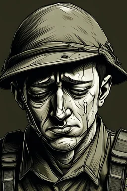 Drawing of a soldier crying