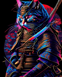 Gato Samurai cuerpo completo arte vectores hiperdetallado colores contrastantes cinematográfico 8k