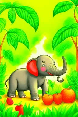 In a lush jungle, lived Ellie the elephant, known for her kindnessshe saw her friends struggling to reach juicy fruits high in the trees. Without hesitation, Ellie used her strong trunk to pick the fruits and shared them with everyone.