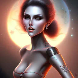 black long hairs smiling lady android top on Mars