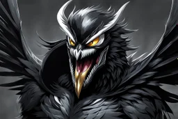 Venom crow in 8k anime realistic drawing style, black wings, close picture, apocalypse, intricate details, highly detailed, high details, detailed portrait, masterpiece,ultra detailed, ultra quality