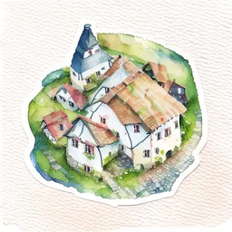 aerial view of a watercolour village house as a sticker