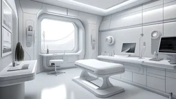 futuristic doctor's room, grey and white colors