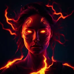 Cosmic dream face, woman, neon, abstract, amazing shadow and lightning, 4k, cinematic, glowing eyes, cosmic, face, dream, space, stars, amazing, art, glowing, fire