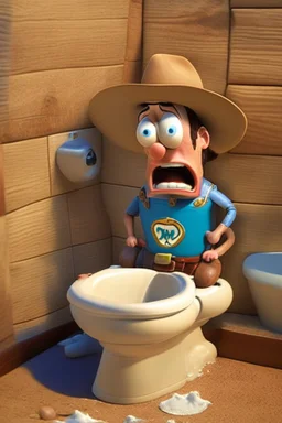 Woody from Toy Story pooping on a toilet