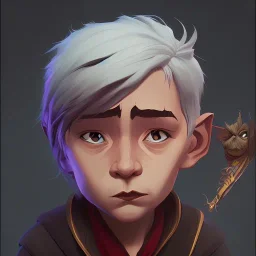 Portrait of a wizard kid with his pet gargoyle by Nick Harris