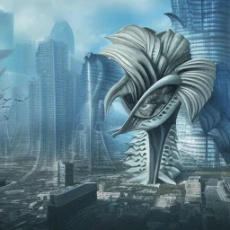 flying kaiju creature with stalked eyes designed by zaha hadid destroying a city designed by dr Seuss