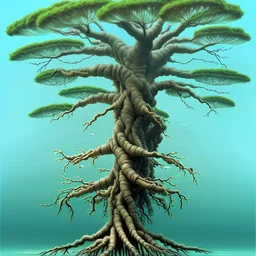 Watched a show about the Everglades, and found this fascinating. Birds exist on the top of tree, and fish in the roots. Bing prompt: a beautiful mangrove tree , with the root system under water in the Everglades, with fish and creatures living in the twisted roots, the image shows the bottom in water and the top has a red duckbill bird and a white heron living in the top of tree.