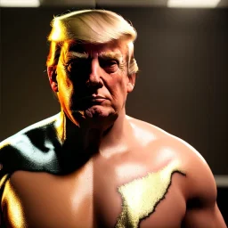 Realistic photo, Donald trump wrestler, wrestling dress, sweat, retro style, 80s, hot ambient, photo studio, red, gold, smooth color, gradient, highly detailed, art stations, concept art, smooth, unreal engine 5, god rays, ray tracing, RTX, lumen lighting, ultra detail, volumetric lighting, 3d, finely drawn, high definition, high resolution.