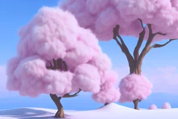pink tree and snow