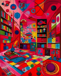 A magenta psychic library painted by Wassily Kandinsky