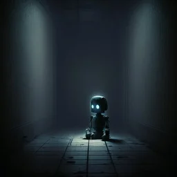 lonely robot in a dark room