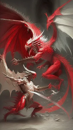 red dragon fighting an angel