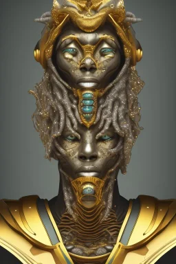 black male African Egyptian alien, cracks in the voodoo head, wicked, diamond eyes, crown, blood, 8k, finely detailed, photo realistic, leopard robe turquoise skull head gold dragon space alien rain skeleton gold teeth silver crown silver space suit spaceships