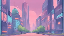 illustration for game. an quiet city with some trees, futuristic style, modern city, perspective area