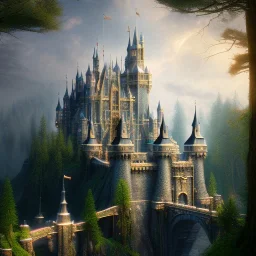 fantasy castle,utra realistic,highly detailed, masterpiece, sharp focus,volumetric lighting, Vibrant, color Scheme, forest, trending on artstation, ultra photoreal,hypermaximalist, unreal engine, --v 4